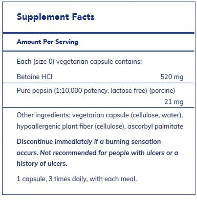 Betaine HCl Pepsin 250ct  by Pure Encapsulations